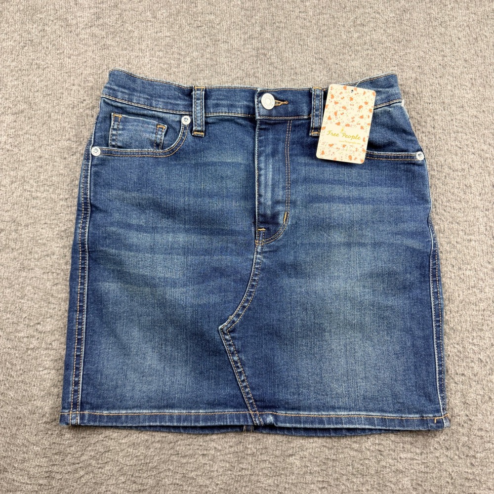 We The Free Free People Denim Mini Skirt Blue Jean Women's Size 26 NWT